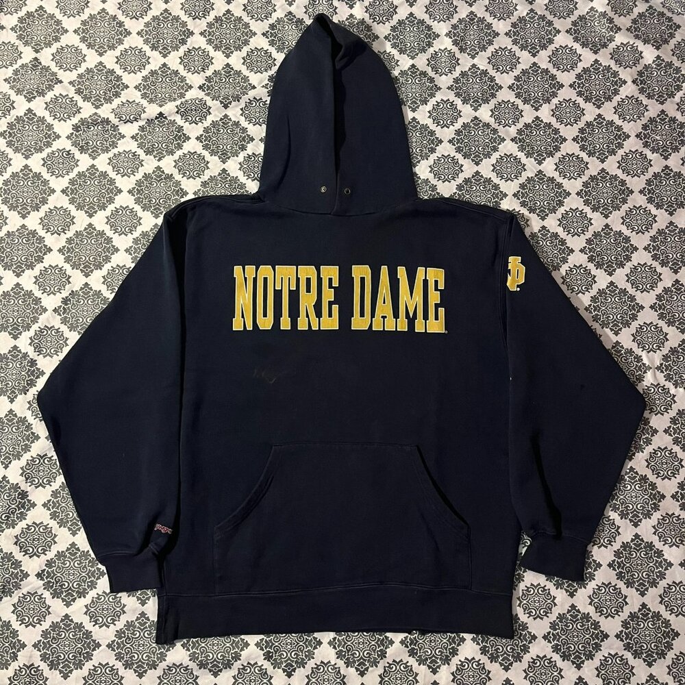 Y2K 2000s 00s Notre Dame College Preppy Casual Distressed Sweatshirt Hoodie L